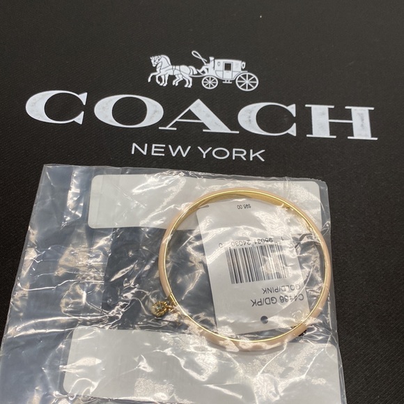 Coach Pink Tea Rose Bangle Bracelet Enamel Charm Crystal Layer Jewelry Gold - Picture 5 of 5